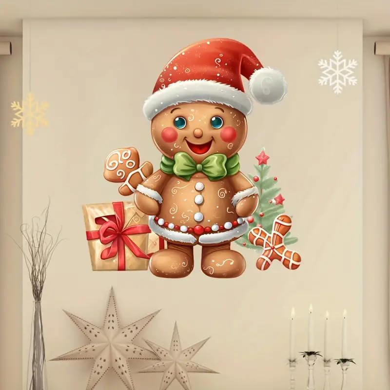 DIDOSOFT Christmas Gingerbread Man Gift Box Toilet Cover Sticker Decals,Fish Bird Flower Leaf Waterproof Toilet Lid Tank Seat Decals Cistern Self-Adhesive Bathroom Wall Sticker - Image 4